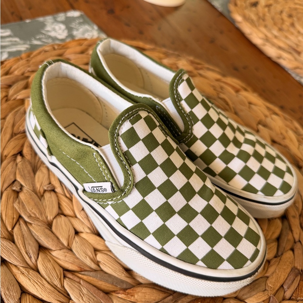 Vans Kids Olive Checkered Slip-On Sneakers